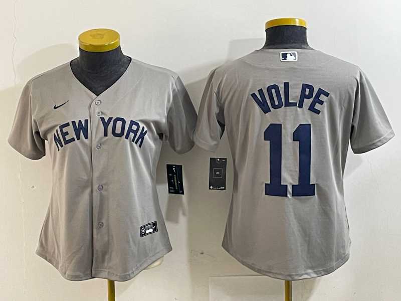 Womens New York Yankees #11 Anthony Volpe Name 2021 Grey Field of Dreams Cool Base Stitched Jersey->mlb womens jerseys->MLB Jersey